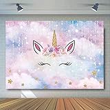 Allenjoy 7x5ft Unicorn Backdrop for Girls Birthday Party Decorations Unicornio Banner Golden Star Pink Watercolor Sky Baby Shower Background Photo Studio Booth Props