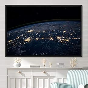 signwin Framed Canvas Wall Art Earth Lights Aerial...