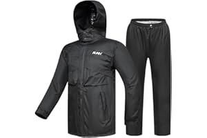 ILM Motorcycle Rain Suit for Men Waterproof Resistant Raincoat 6 Pockets 2 Pieces Packable Rainwear Jacket and Pants Model RS02