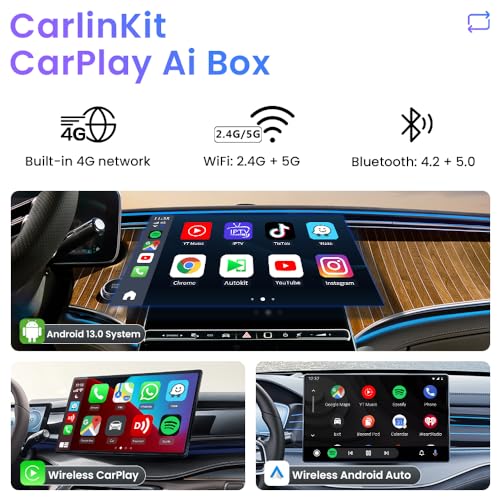 Carlinkit CarPlay Ai Box Android 13.0 System Wireless CarPlay Android Auto QCM6125 8-core 8GB+128GB, Multimedia Box Spotify/Netflix/YouTube Car Video, GPS+Glonass/Google Play Download Apps