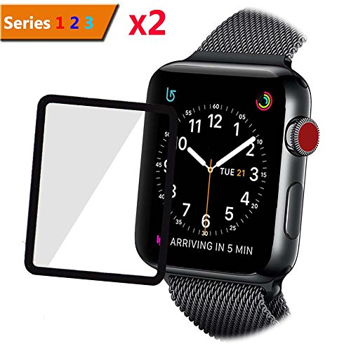 Sundo Apple Watch [2-Pack] Tempered Glass Screen Protector Premium HD Invisible Clear Shield cover for Apple IWatch Series 1 Series 2 Series 3 [Only Covers the Flat Area] 42mm