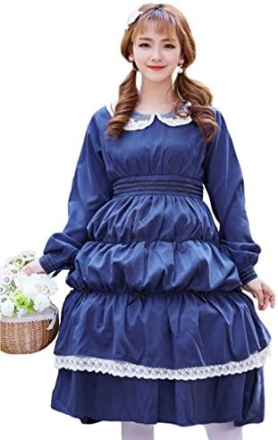 Pomm Wien Lolita dress maid costume French long dress for women (L (Asia Size), navy blue)