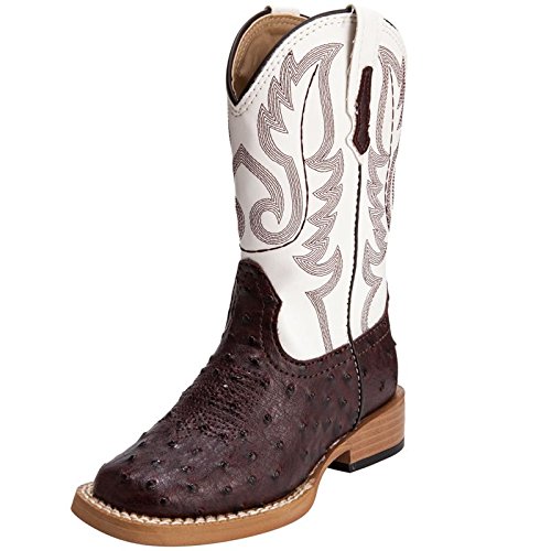 Roper Square Toe Faux Ostrich Western Boot (Toddler/Little Kid),Brown/White,1 M US Little Kid