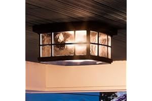 Urban Ambiance Luxury Craftsman Outdoor Ceiling Light, Small Size: 5.75" H x 12" W, with Tudor Style Elements, Highly-Detailed Design, High-End Black Silk Finish and Water Glass, UQL1248
