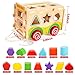 Lewo Large Wooden Shape Sorter Bus Classic Push Pull Truck Toy for Toddlers Baby Color Recognition Geometry Learning Toys