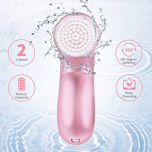 Electric Facial Cleansing Brush 7 in 1, Skin Spin face Brush for Deep Cleaning, Gentle Exfoliating, Blackhead Removing, Pearl Pink, Battery Operated - Thumbnail 4