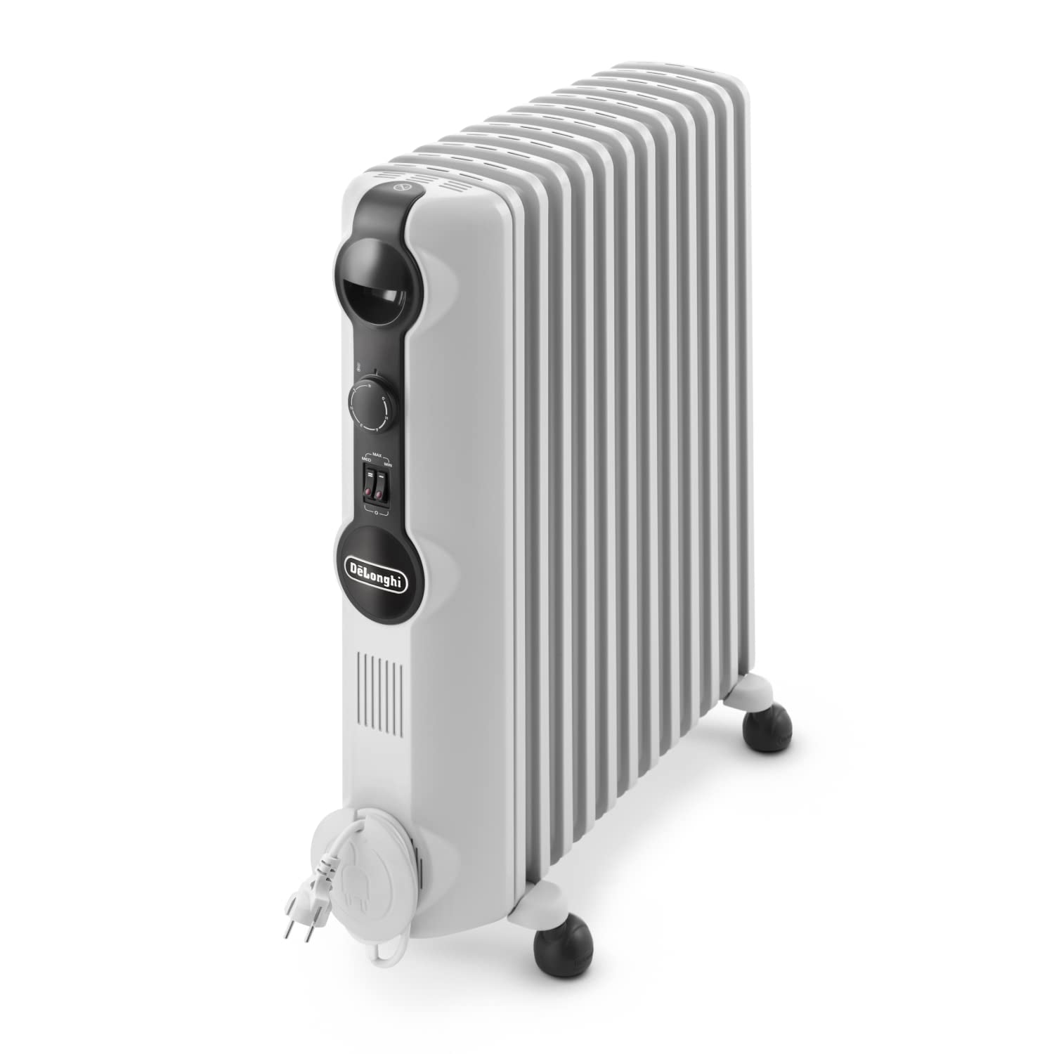 Delonghi De'Longhi Radia S Trrs1225, Radiateur Bain D'Huile, Radiateur Électrique Économe En Énergie Avec 12 Ailettes Pour Des Pièces Jusqu'À 75M³, 3 Niveaux Chauffage, Thermostat De Sécurité, Antigel, Gris
