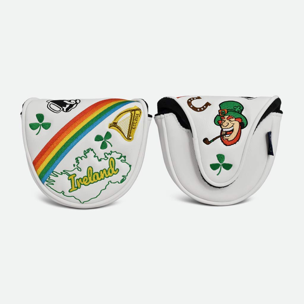 PREMIER LICENSING PRG ORIGINALS MALLET STYLE GOLF PUTTER HEADCOVER. LUCKY CHARM IRISH LEPRECHAUN DESIGN.