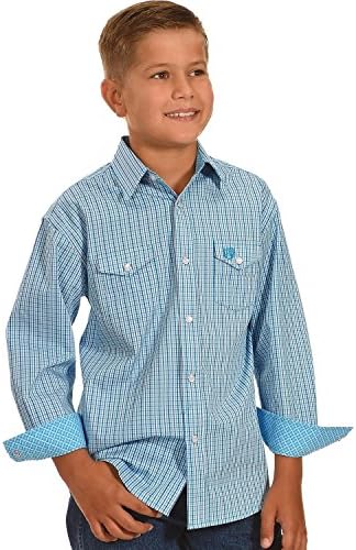 Panhandle Boys' Satin Checkered Shirt Blue Small