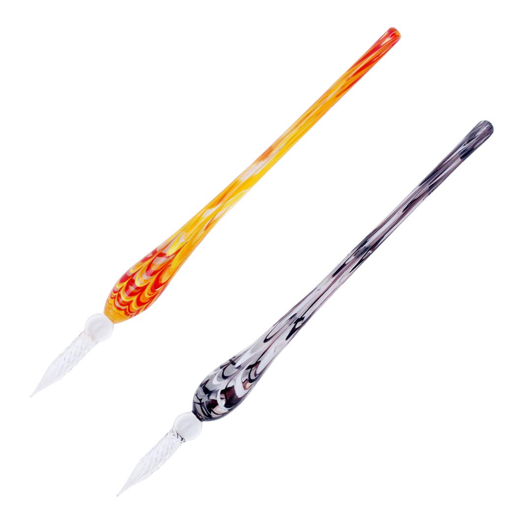 Gullor 2 Pieces Glass Dip Pen Vintage Handmade Glass Signature Pen - Multicolored C