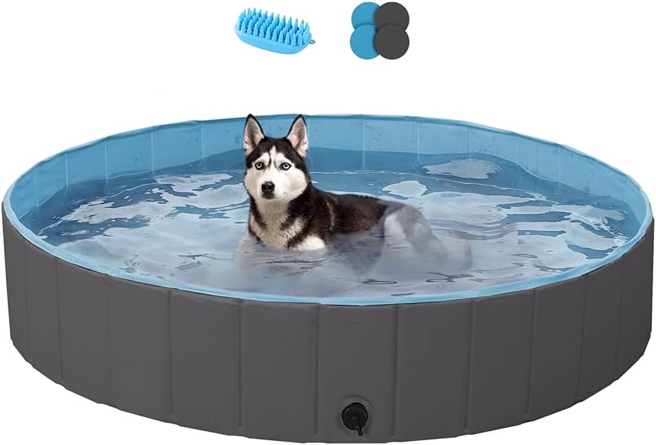 Yaheetech PVC Foldable Pet Pool 140x30cm Portable Dog Bath Black