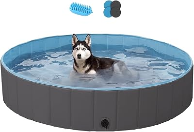Yaheetech PVC Foldable Pet Pool 140x30cm Portable Dog Bath Black