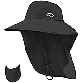 Rosoz Sun Hat for Men Women with Neck Flap,Wide Brim UPF50+ Fishing Hat with Detachable Face Cover Outdoor Sun Protection Hat