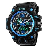 CIVO Mens Boys Analogue Digital 50M Waterproof Military Sport Watch Mens Big Face Dual Dial Business Casual Multifunction LCD Back Light Electronic Wrist Watches Shock Resistant Wristwatch (Blue)