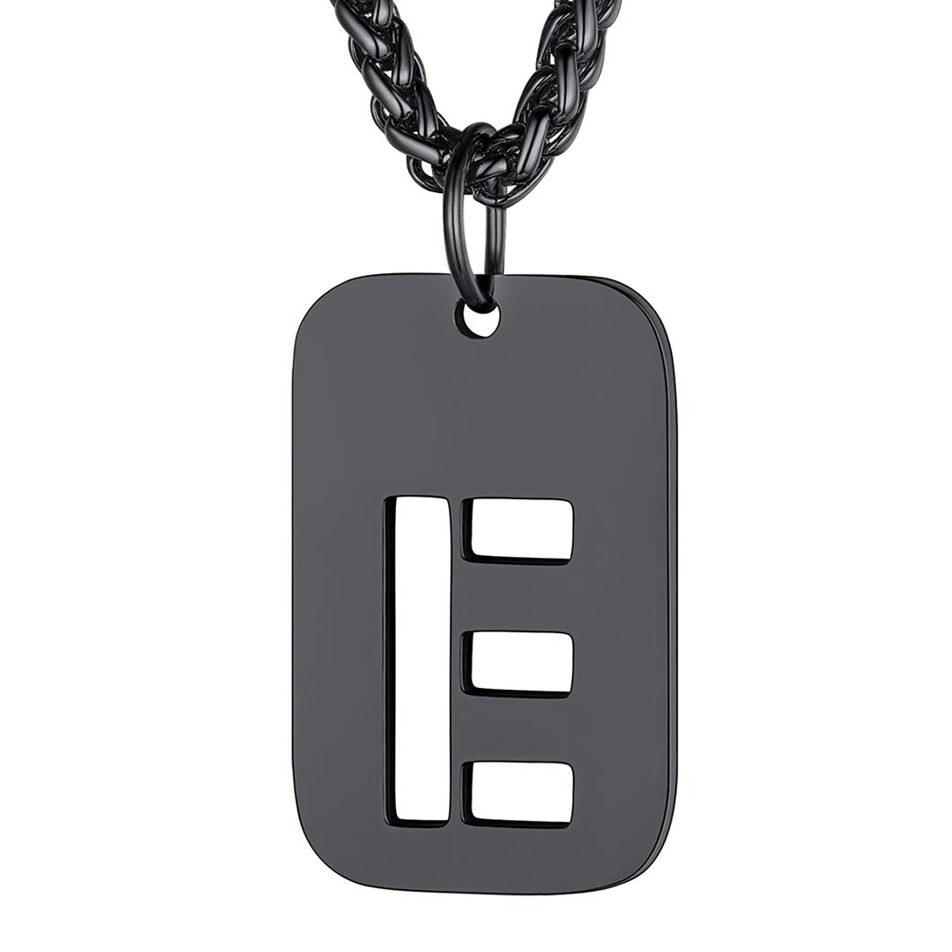 Richsteel Black Necklace with Initial On It E Letter Pendant Dog Tags for Men