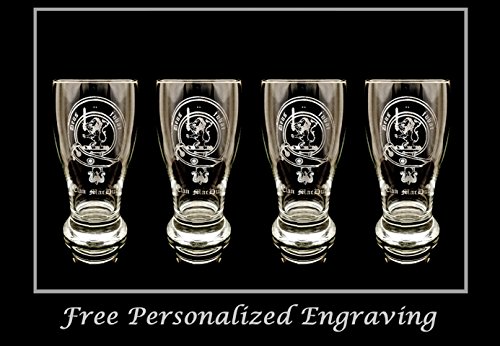 MacDuff Scottish Family Clan Crest Pint Glass 19oz - Set of 4 - Personalized Heraldic Engraving