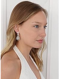 Mariell CZ and Pearl Drop Vintage Wedding Dangle Earrings Art Deco Clip On or Pierced Style for Brides