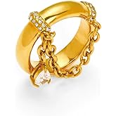 Melhill Chain Stackable Ring Gold Plated Cocktail Ring Statement Jewelry for Women Size 7
