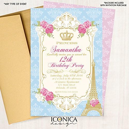 Vintage French Party - Paris - Victorian - Pink Royal Princess Invitation Marie Antoinette Printed or Printable File Free Shipping - Glossy Papper
