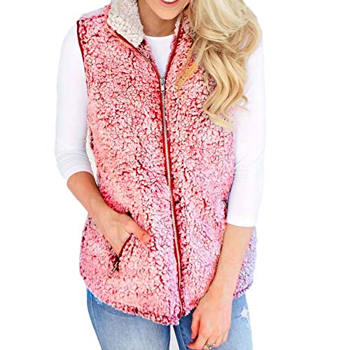 YOMXL Women Zip Up Faux Fur Fleece Vest Winter Warm Sleeveless Winter Warm Jacket Stand Collar Padded Puffer Vest