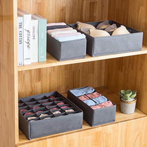 Qozary 4 Pcs Foldable Drawer Organizer, Desk Closet Organizer and Storage Drawer Dividers for Underwear Bra Socks(Gray)