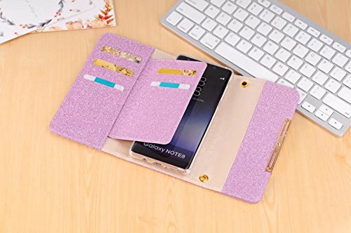 for Samsung Galaxy Note 8 Case, DMaos Bling Glitter Women PU Leather Wallet Credit Card Holder Money Handbag Magnetic Detachable Crossbody Shoulder Bag with Chain Cute Girl - Purple - Thumbnail 4