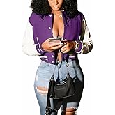 Mintsnow Womens Varsity Jacket Long Sleeve Button Down Bomber Jackets Casual Baseball Uniform Streetwear