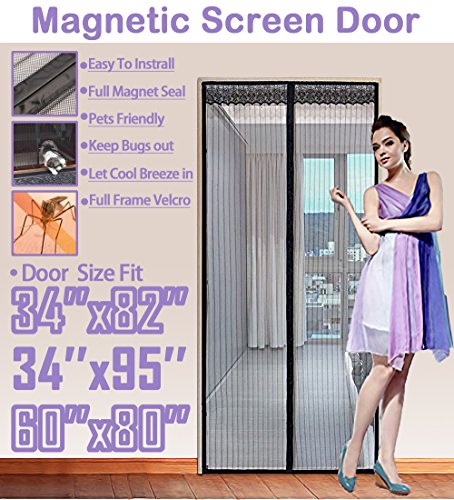 TheFitLife 36''x97'' Magnetic Screen Door Fits doors up to 34''x96'' Max Full Frame Velcro Heavy Duty Mesh