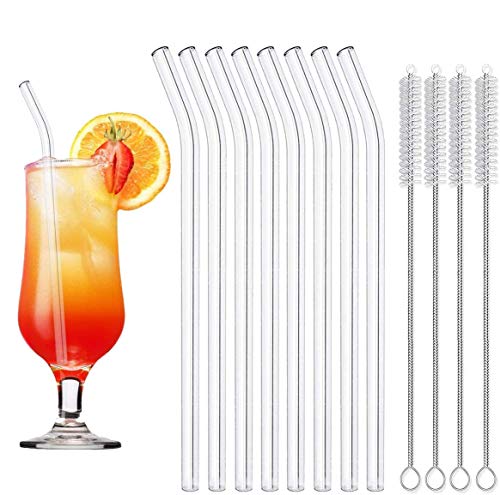 LAKIND Glas Strohhalm Wiederverwendbar, Glas Trinkhalme Gebogen Mit Reinigungsbürsten, Glashalme Glastrinkhalme…