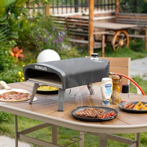 Mimiuo Gas Pizza Oven with Pizza Stone and Pizza Shovel, Mobile Pizza Oven, Portable Pizza Oven for Patio and Balcony, Pizza Oven for Garden, Outdoor, Gas Pizza Oven, Black