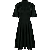 Vijiv Womens Vintage 1920s V Neck Rockabilly Swing Evening Party Cocktail Dress with Sleeves