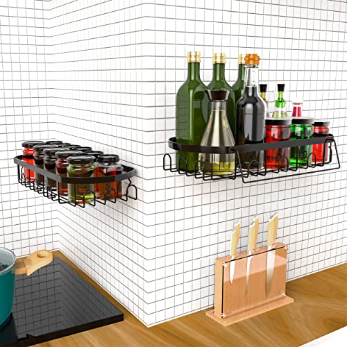 2-Pack Shower Caddy Basket Shelf, Adhesive Matte Black Shower Caddy With Hooks , Stainless Steel No Drilling Shower Shelves, Wall Mounted Shower Organizer for Bathroom, Toilet, Kitchen