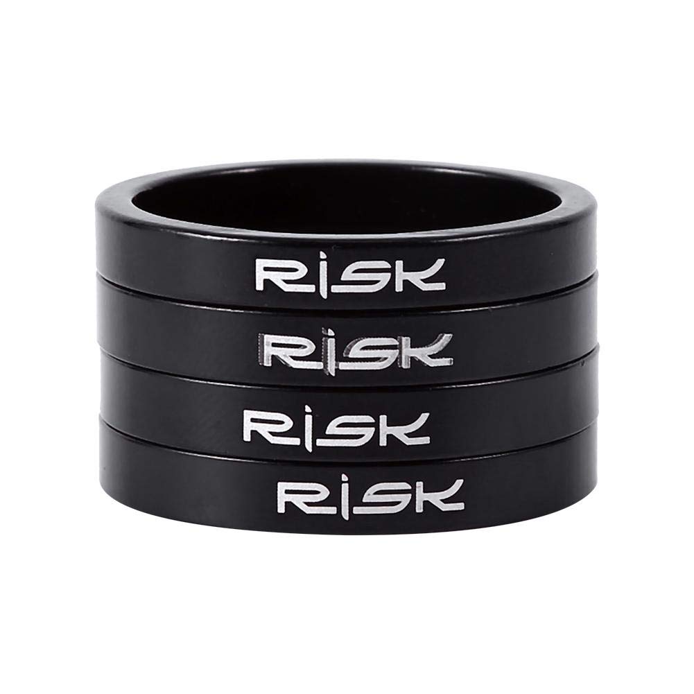 4pcs Bike Washers Aluminium Alloy Bike Headset Spacer Road Bike Cycling Bicycle Stem Riser 5/10mm (5mm-Black)