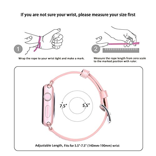 Marge Plus Compatible with Apple Watch Band 38mm 40mm, Genuine Leather iWatch Strap Compatible with Apple Watch Series 5 4 (40mm) Series 3 2 1 (38mm) Sport and Edition, Rose Gold
