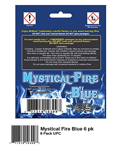 Mystical Fire Blue Flame Colorant Vibrant Long-Lasting Pulsating Flame Color Changer for Indoor or Outdoor Use 25-gram Packets 6 Pack