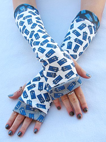 Whovian Fingerless Gloves police box galactic swirl arm warmers