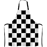 Lefolen Black and White Art Design Checkered Bib Apron with Adjustable Neck for Men Women,Suitable for Home Kitchen Cooking Waitress Chef Grill Bistro Baking BBQ Apron