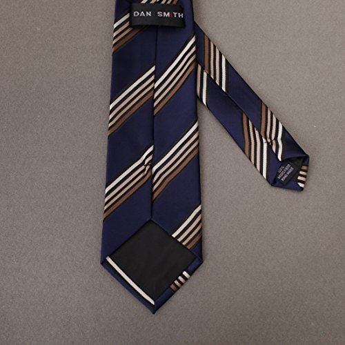 DAA7A21B Dark Blue Brown Stripes Microfiber Tie Happy For Boss Neck Tie By Dan Smith