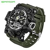 SANDA Men's Digital Watch Large Face LED Wrist Watches Military Sports Electronic Quartz Outdoor Stopwatch Alarm Army Watch
