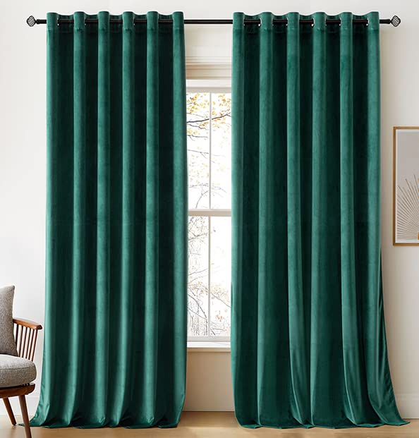 Woaboy Velvet Curtains 90 Drop Dark Green Curtain for Living Room Thermal Blackout for Bedroom Luxury Eyelet Drapes Soft Window Treatment Insulated Soundproof & Room Darkening W 90 x L 90 2 Panels