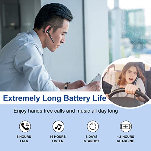 Bluetooth Headphones with CVC8.0 Dual Microphone Noise Cancellation, Pinganillo V5.0 Wireless Bluetooth Headset for Mobile iPhone Samsung Driving Office Business, Clear Chat