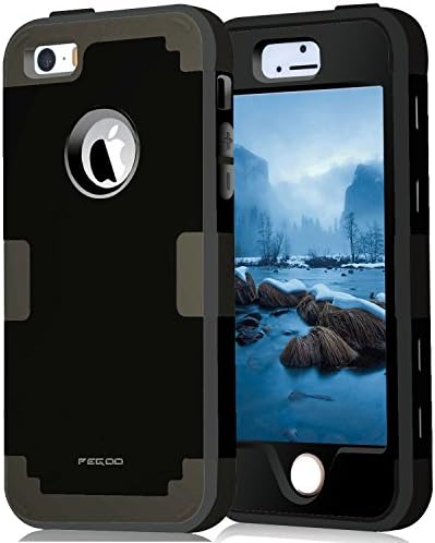 iPhone SE Case,iPhone 5 Case, Shockprooof Armor Hybrid Rugged Triple Layer Combo Case with Soft Silicone Inner Skin and Rugged Hard Plastic Outer Shell for Apple iPhone 5 &amp; 5S &amp; SE (Black)