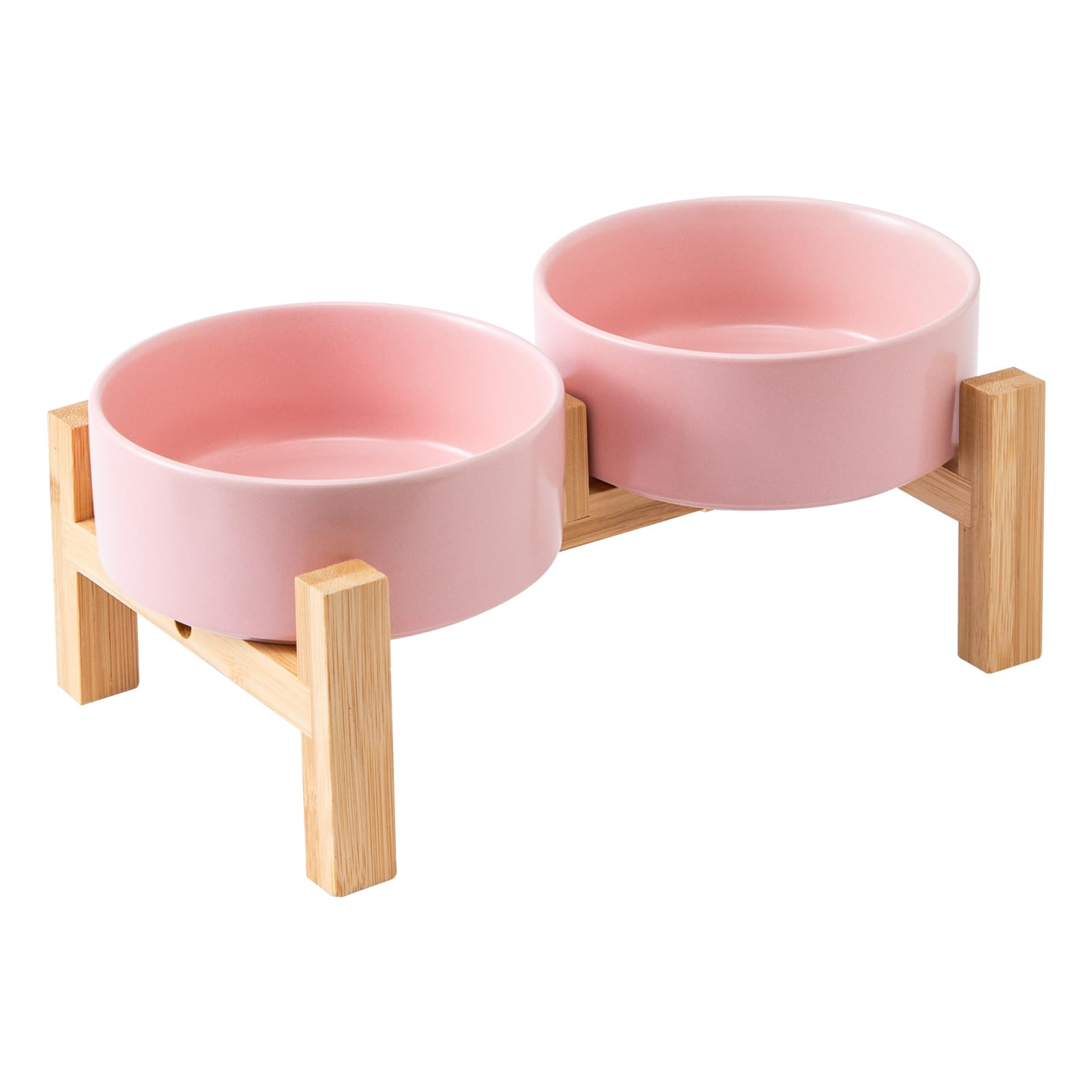 Photo 1 of ***ONLY 1 DISH*** Welloyed Elevated Ceramic Dog Bowl Set - Raised Dog Bowls with Non Slip Bamboo Stand, Food and Water Bowl Set for Kitty, Cats and Toy Breed Dogs, Pet Bowls, Weighted Dogs Dishes (5.1'', 2*16OZ, Pink)