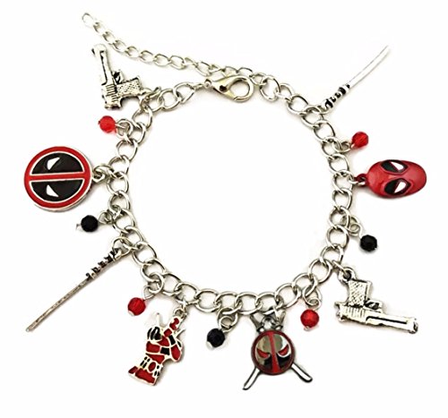 Deadpool 8 Themed Silvertone Metal Charm Bracelet