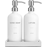 Prus Waso White Soap Dispenser Bathroom Set, Hand and Lotion Dispenser with Pump, Perfect for Bathroom Essentials for New Home. (Silver & White)