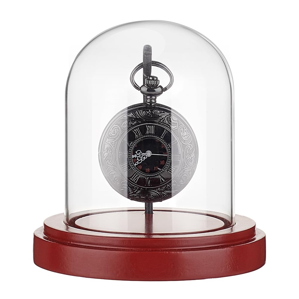 Photo 1 of PH PandaHall 3 x 4 inch Pocket Watch Display Case Glass Watch Dome Cloche with Metal Hook Display Jar with Wood Base Display Dome Showcase for Pocket Watches Medals Collectibles Photos Father's Day