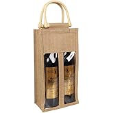 Vpang Eco-Friendly Burlap Wine Bottle Bag - Jute Tote With Cane Handle for Gift Packaging, Candy, Christmas Holiday Decorations (Double Bottle)