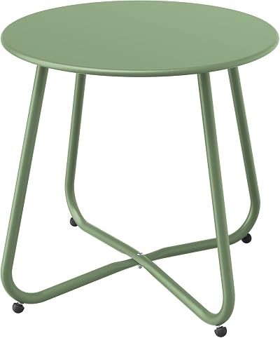 Grand patio Round Outdoor Side Table Sage Green Lightweight Garden End Table