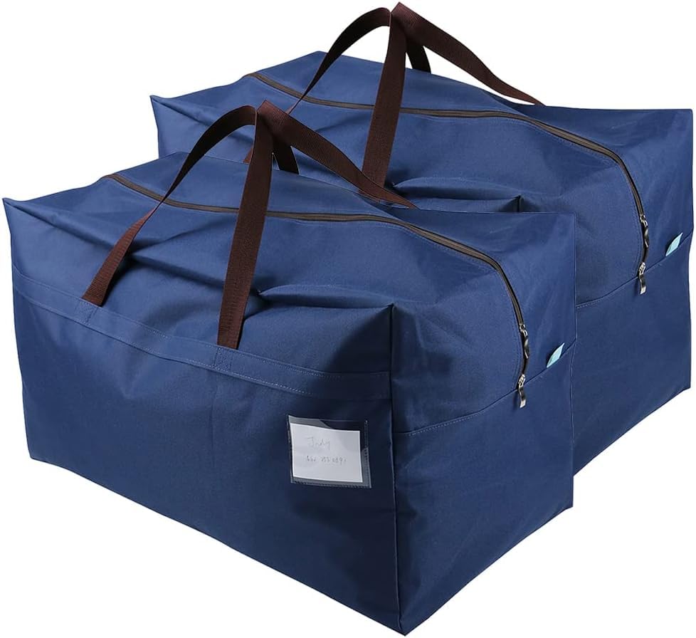 Pack of 2, 100L Sturdy Travel Duffle Storage Bag for Clothing, Wedding Dress, College Dormitory, House Moving, Go-To-School Carry Bags with Zip Closure & Sturdy Handles, Blue