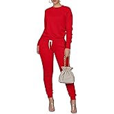 TOPONSKY Women's Two-Piece Tracksuit Set Ribbed Knit Loungewear Set Cherry Red X-Large